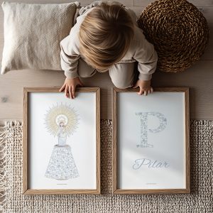 Virgen del Pilar pack con inicial personalizada